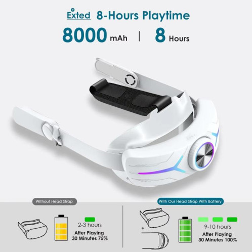 Pour Meta Quest 2 VR RGB, serre-tête réglable, batterie intégrée de 8 000 mAh (Gaming Black) SH201B864-09